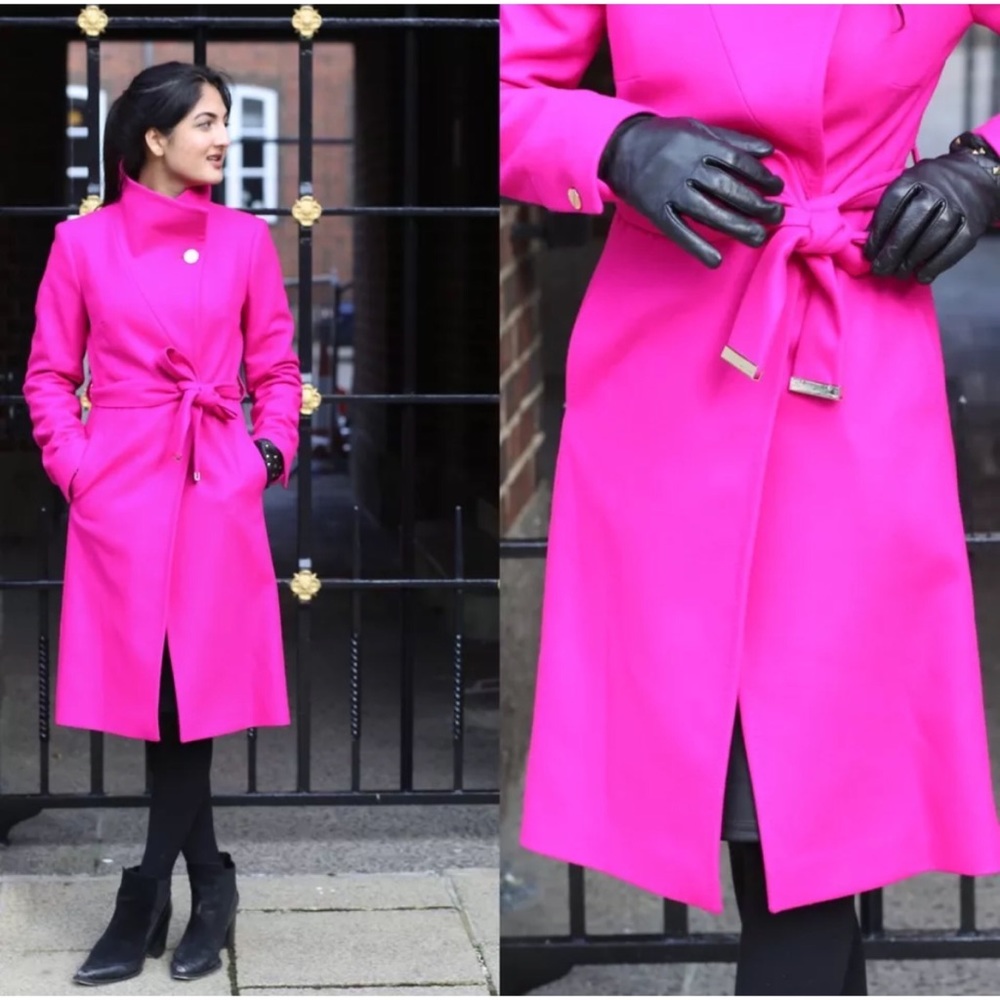 Ted Baker Nevia Long Wrap Wool Pink Coat